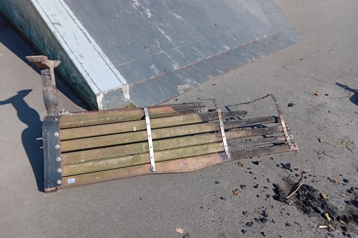 Criminal damage to memorial bench and bins at Skate Park